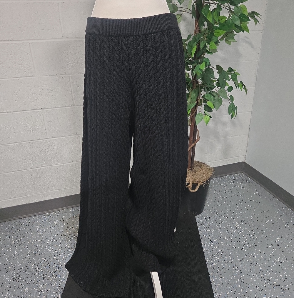 Callahan Knitwear Cable Knit Wide Leg Black Pants Large Cabincore Leisurewear - Picture 3 of 11